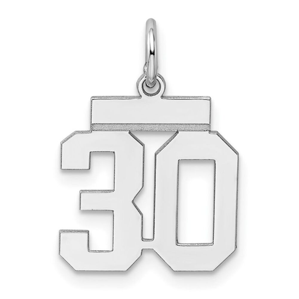 Sterling Silver, Athletic Collection, Small Polished Number 30 Pendant